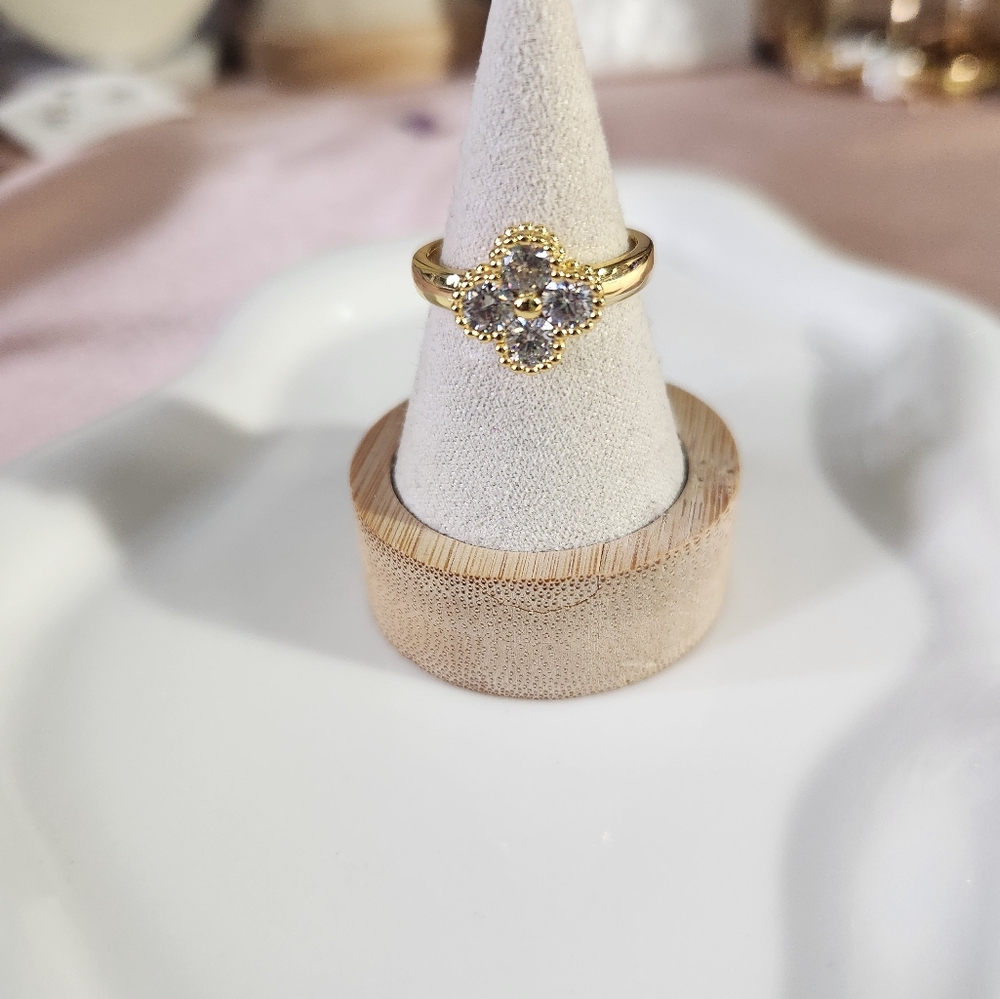 Sterling Silver Moissanite Clover Ring View 2